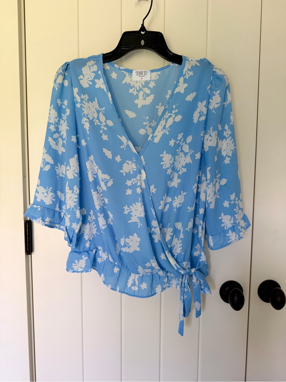Sienna Sky Light Blue Floral Wrap Top